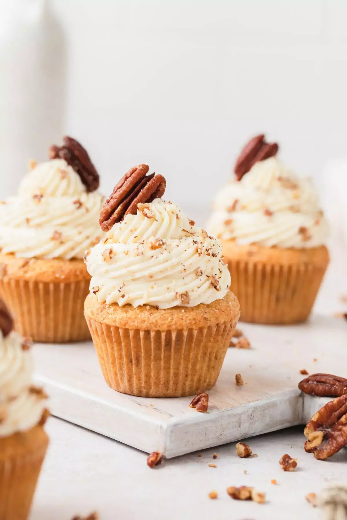 Pecan Cupcakes with Spiced Vanilla Frosting